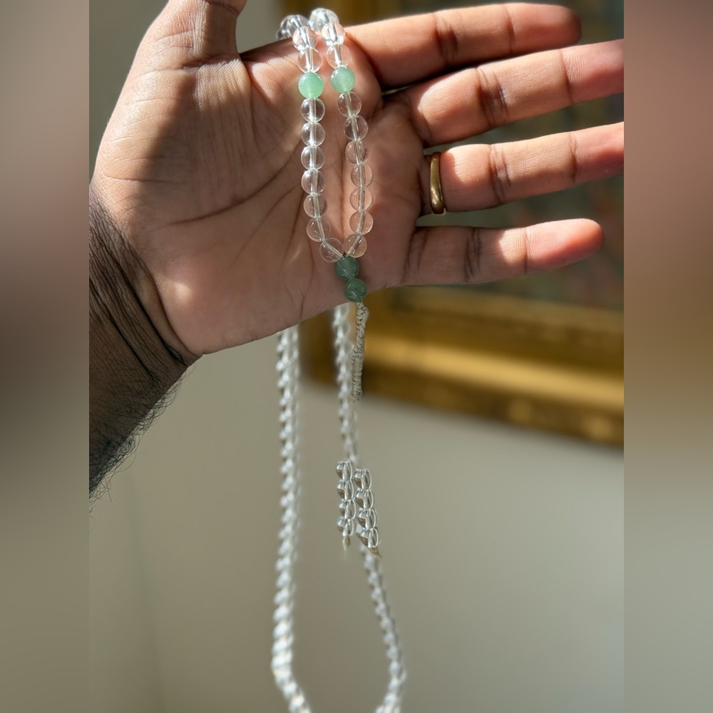 Handmade quartz crystal 8mm mala necklace